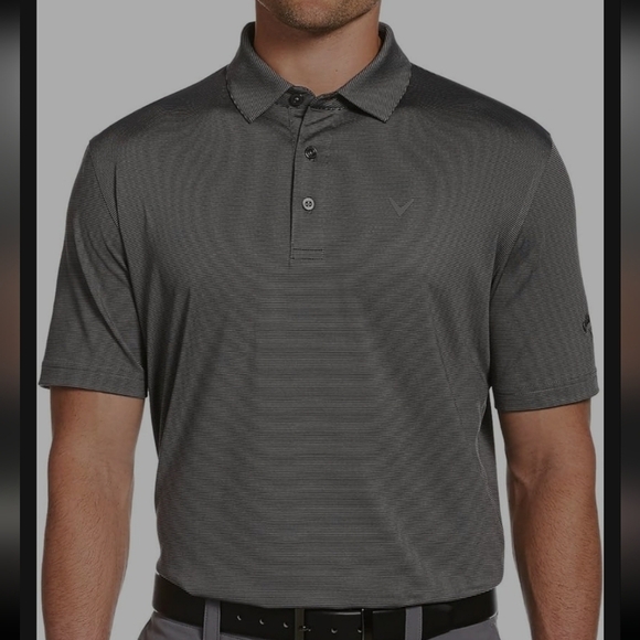 Callaway Men's Fine Line Stripe Short Sleeve Golf Polo Shirt. Color: Caviar. Siz - Picture 1 of 8